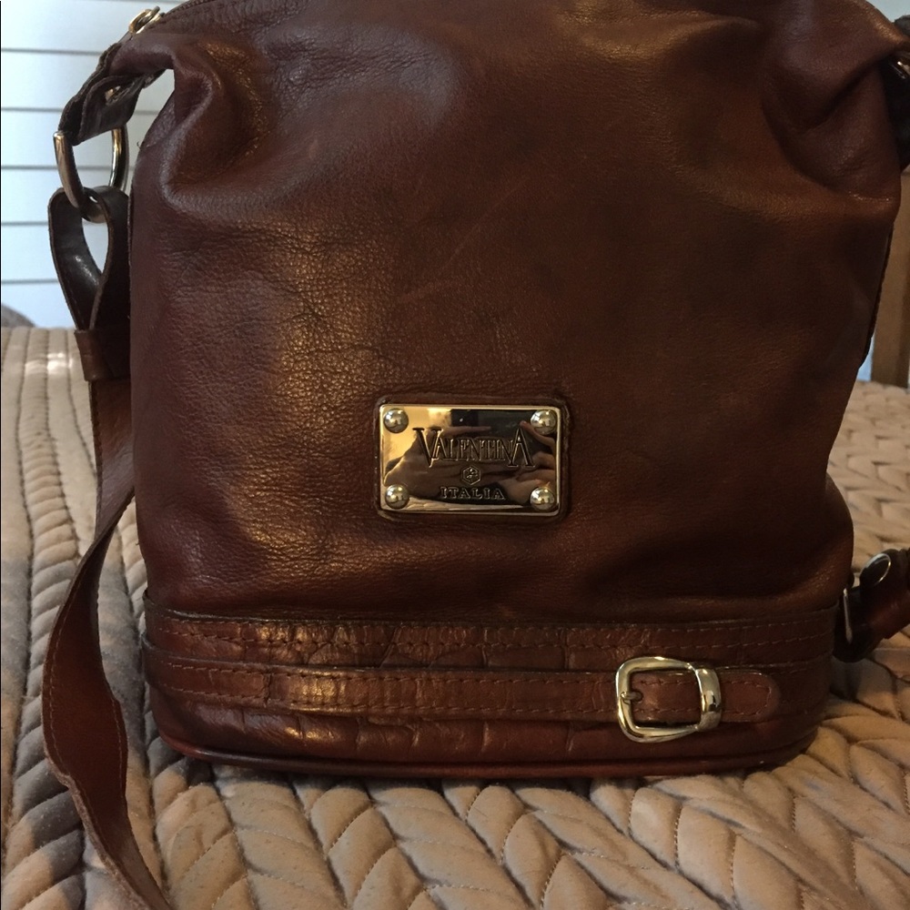 Valentina Rich leather Bucket Bag Chocolate Brown